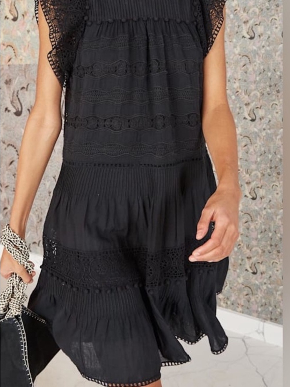 Ulla Johnson Black Lace-Tiered Mini Dress